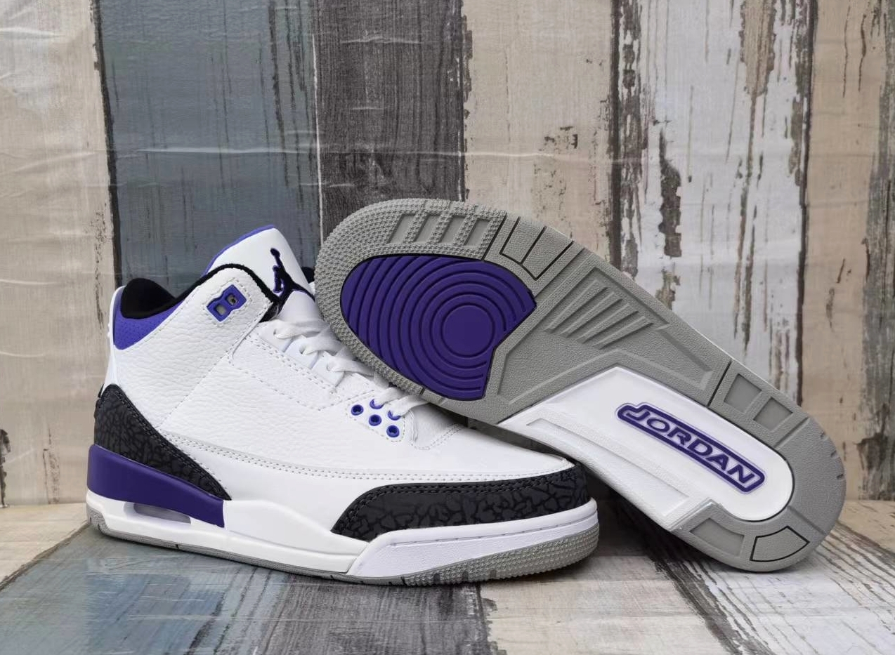2022 Men Air Jordan 3 Retro White Purple Grey Shoes